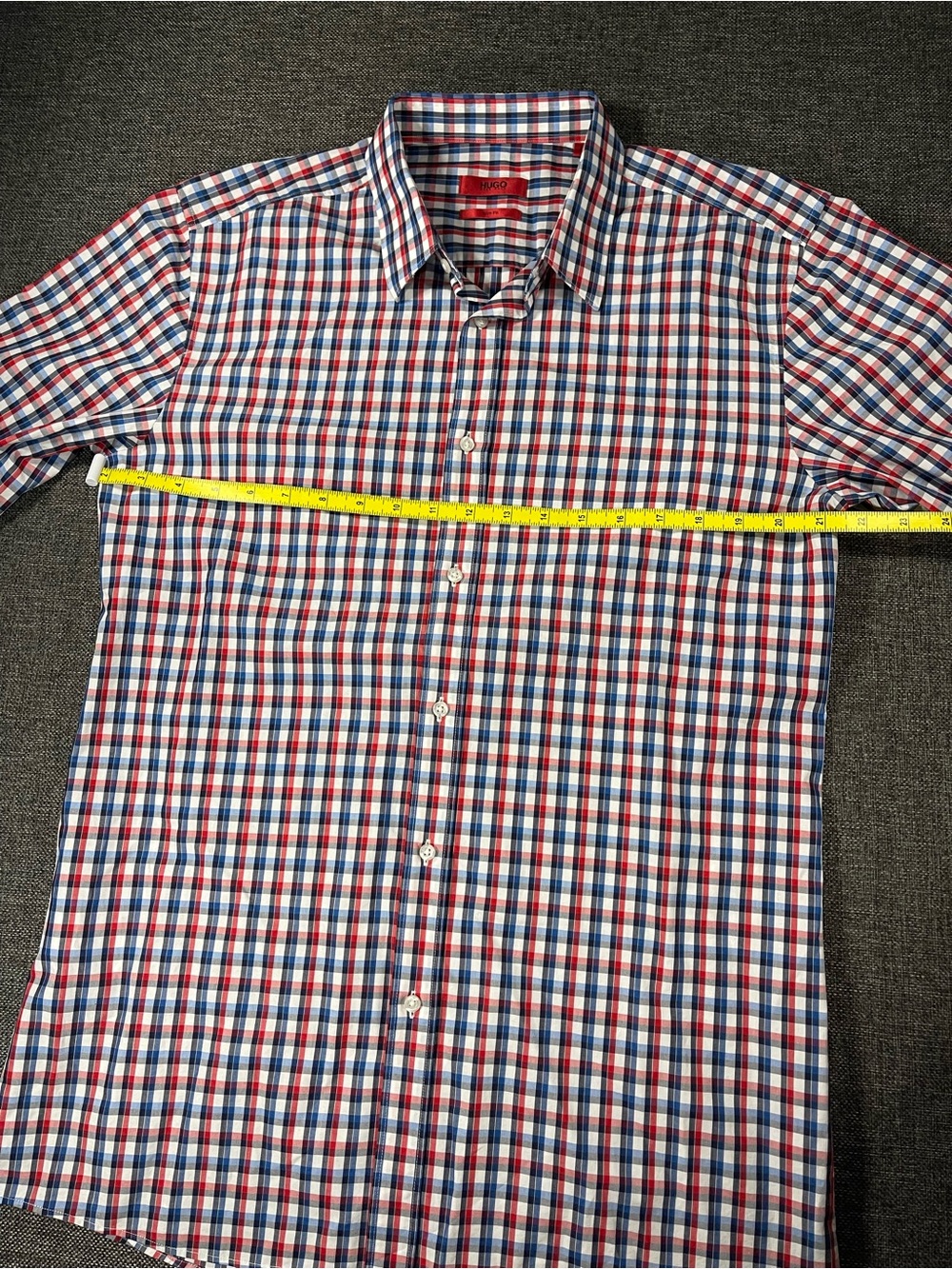 Hugo BOSS Red Blue and White Plaid Dress Shirt Slim Fit Button Down Long Sleeve - Picture 3 of 6